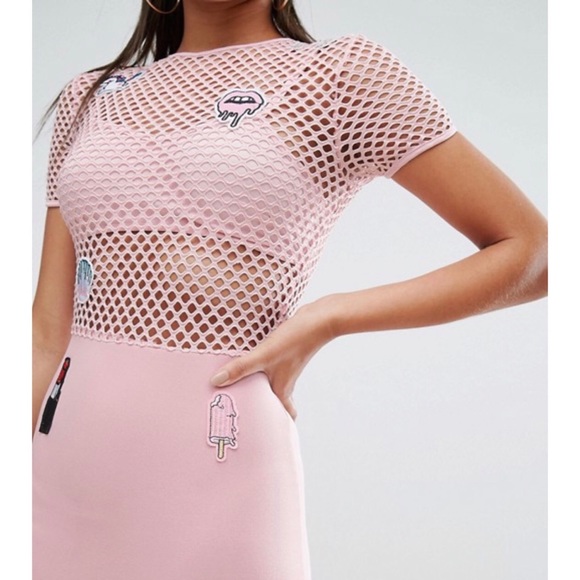 Pink Mesh Mini Dress with Patches - Picture 3 of 10